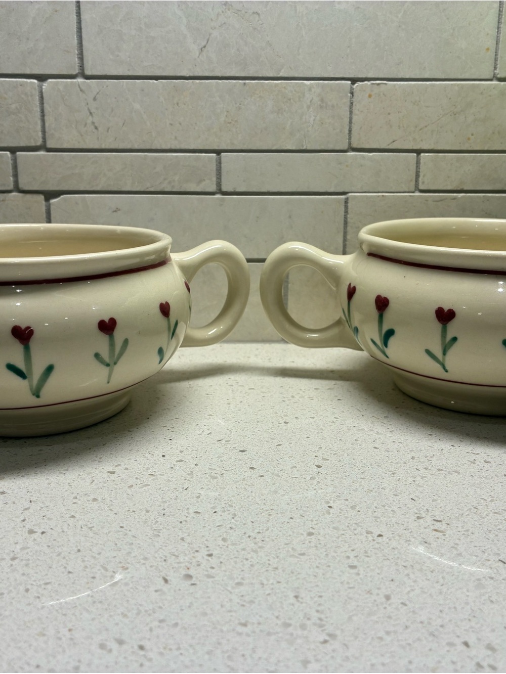 Vintage Hartstone Pottery "Provincial Posy" Handled Soup Mugs / Chili Bowls